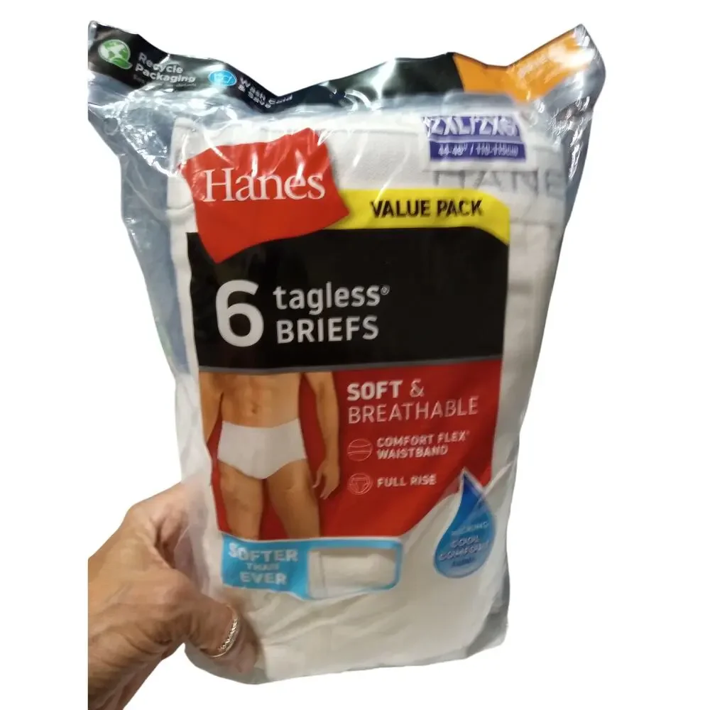 *NEW* 6 pk Hanes Mens Tagless Briefs 2XL Comfort Waistband 0596
